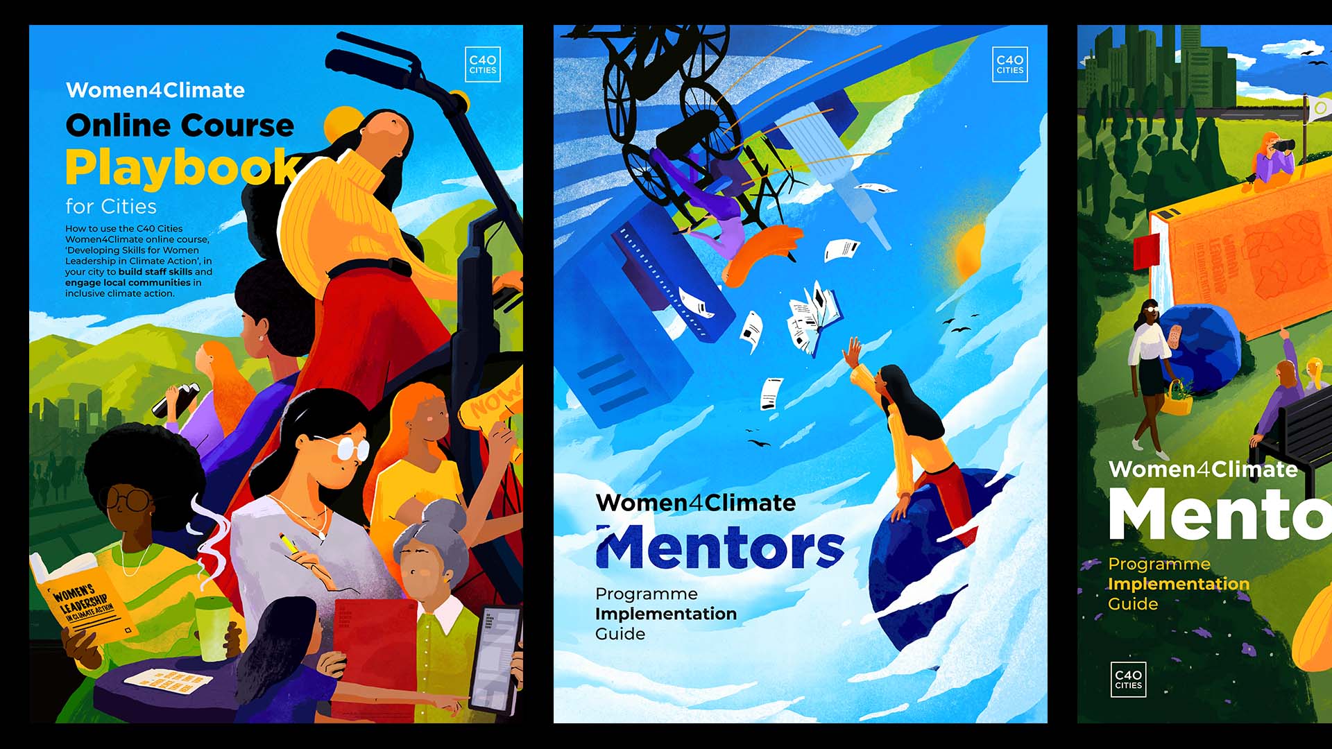 Diseño editorial. Portadas ilustradas para c40 - Women4Climate - Book covers