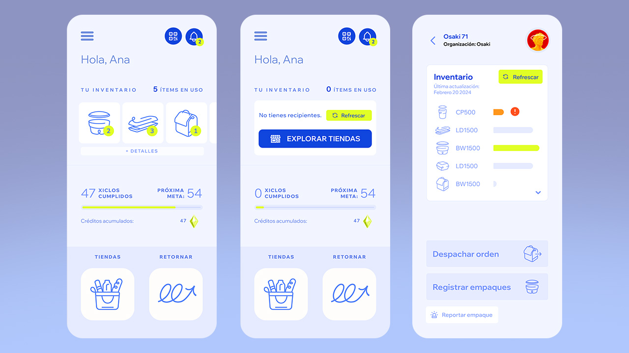 Pantallas de diseño UIUX para Xiclo por Epigrama Studios