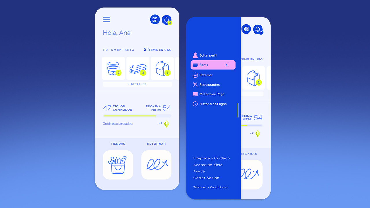 Pantallas de diseño UIUX para Xiclo por Epigrama Studios