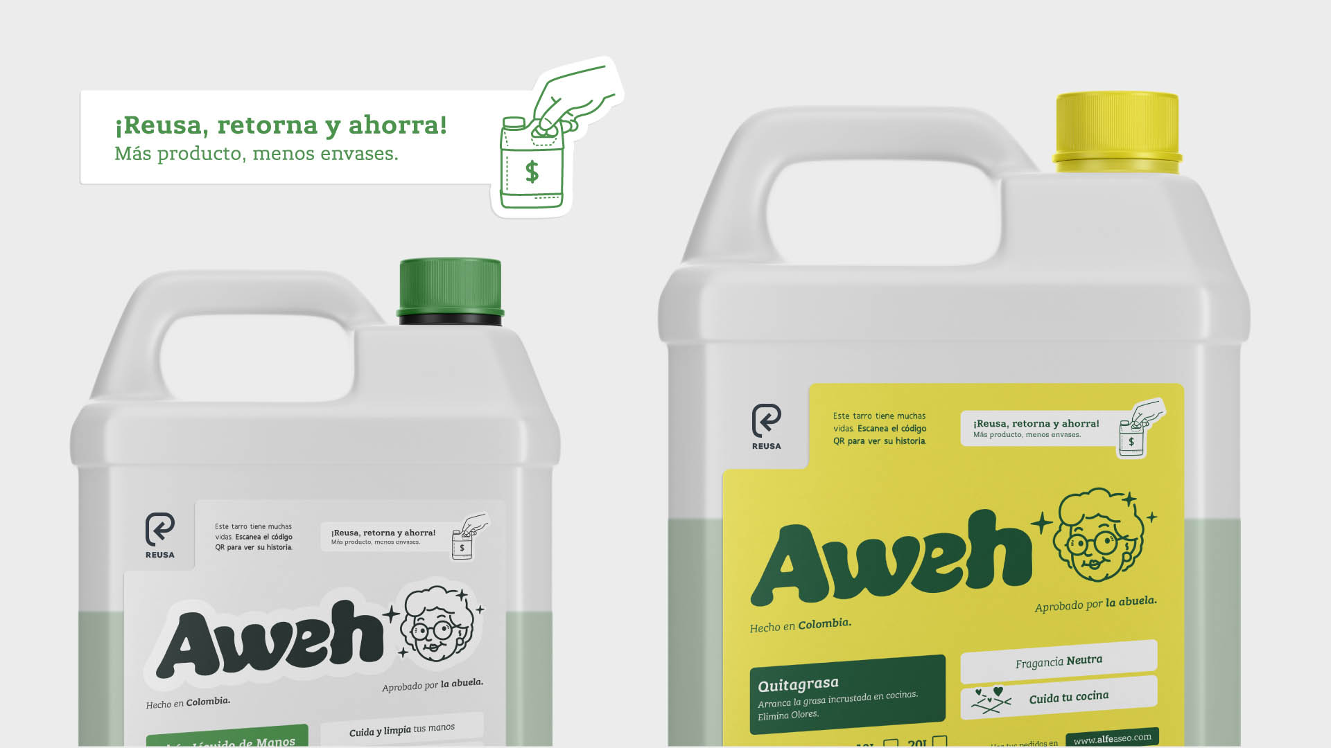 Etiquetas empaque diseño de marca, branding de marca sostenible Aweh