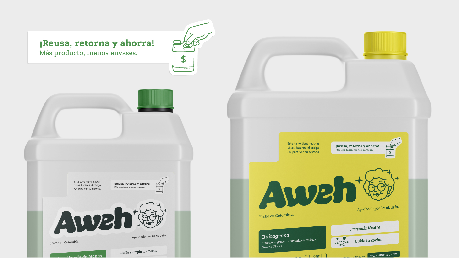 Etiquetas empaque diseño de marca, branding de marca sostenible Aweh