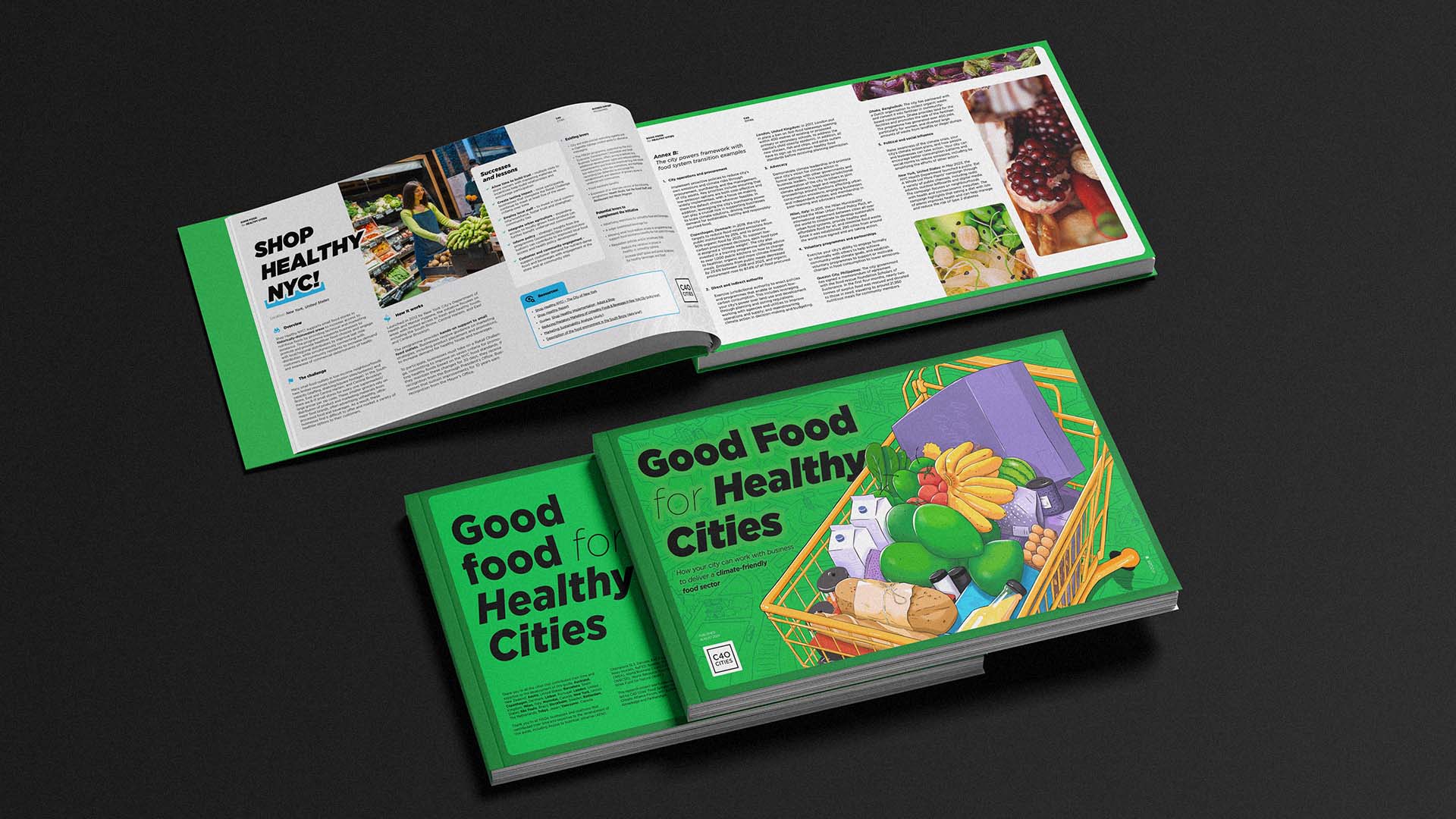 Cover and Interior of book - Goof Food For Healthy Cities Book by Epigrama Studios